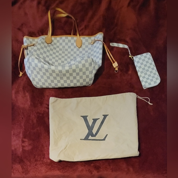 AUTHENTIC LOUIS VUITTON NEVERFULL AZUR BAG 3 PCE SET - Picture 1 of 16
